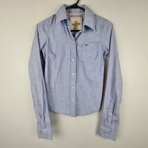 Hollister Shirt Girls‎ Blue Button Up Long Sleeve Top Small Preppy Workwear